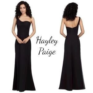 Hayley Paige Occasions Black Evening Party One Shoulder Maxi Dress NWOT Size 10